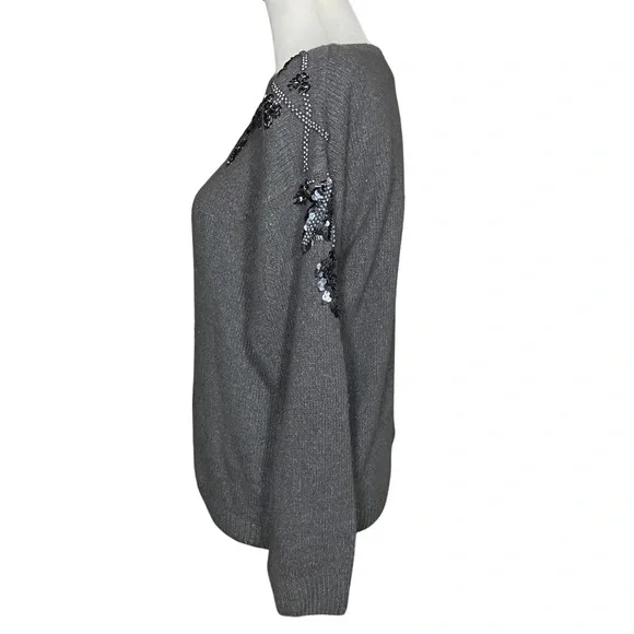 Vintage 80s 90s Sequins Beaded Grey Sweater. S/M. Silk Blend Retro Embellished - Picture 4 of 8